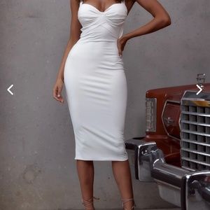 CRISS-CROSS BACK MIDI DRESS WHITE